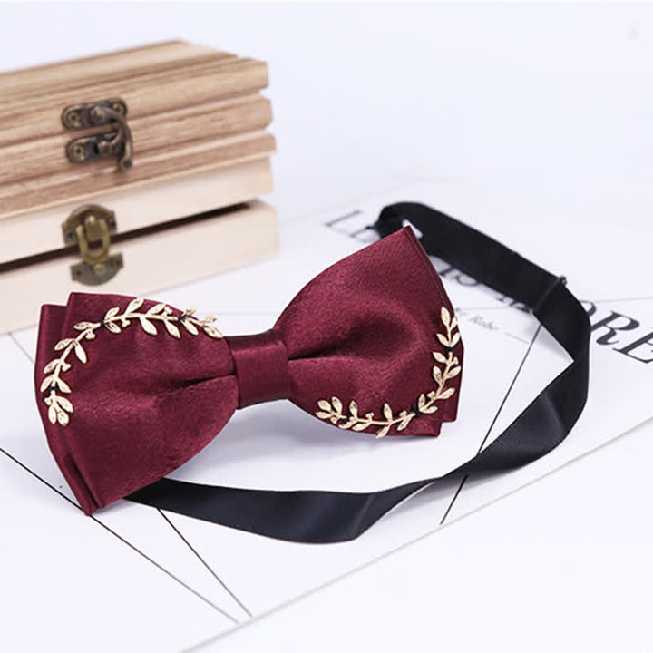 Men's Gold Applique Metal Leaf Decoration Bow Tie - image 5