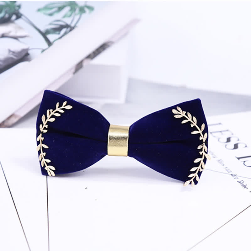 Men's Gold Applique Metal Leaf Decoration Bow Tie - image 8