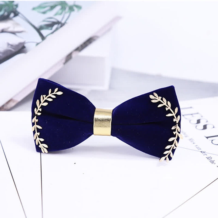 Men's Gold Applique Metal Leaf Decoration Bow Tie - image 8
