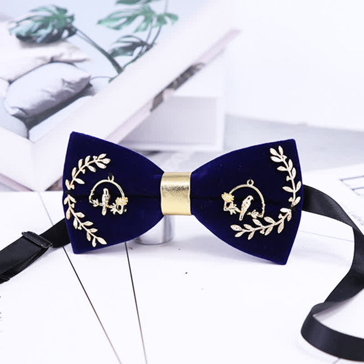 Men's Gold Applique Metal Leaf Decoration Bow Tie - image 2