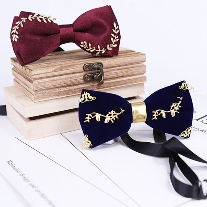 Men's Gold Applique Metal Leaf Decoration Bow Tie - image 6