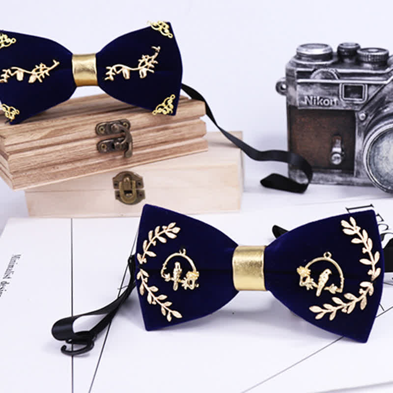 Men's Gold Applique Metal Leaf Decoration Bow Tie - image 1