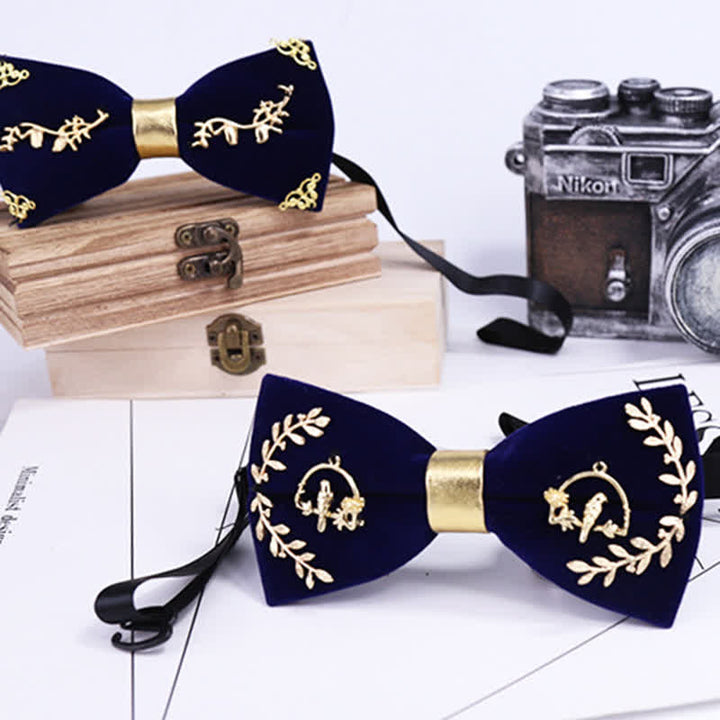 Men's Gold Applique Metal Leaf Decoration Bow Tie - image 1