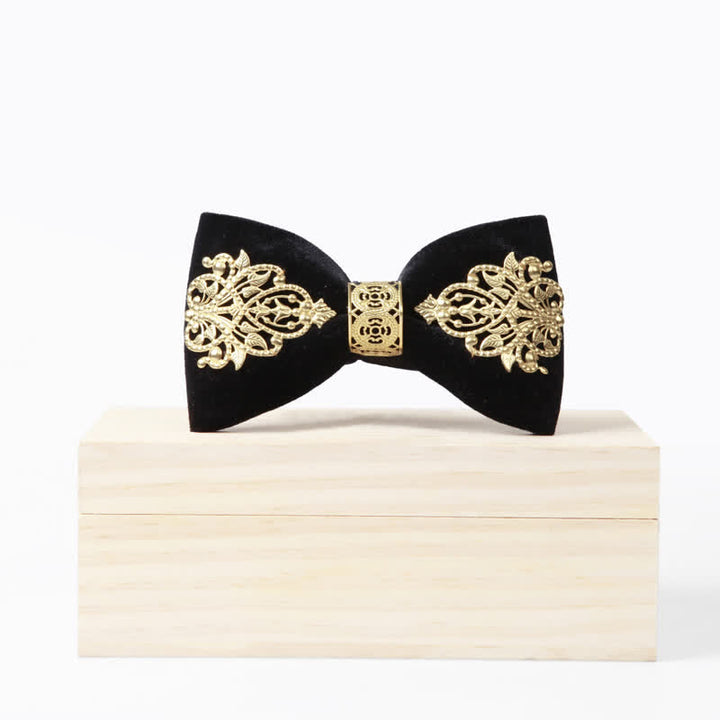 Men's Black Velvet Gold Embellished Bow Tie - image 2
