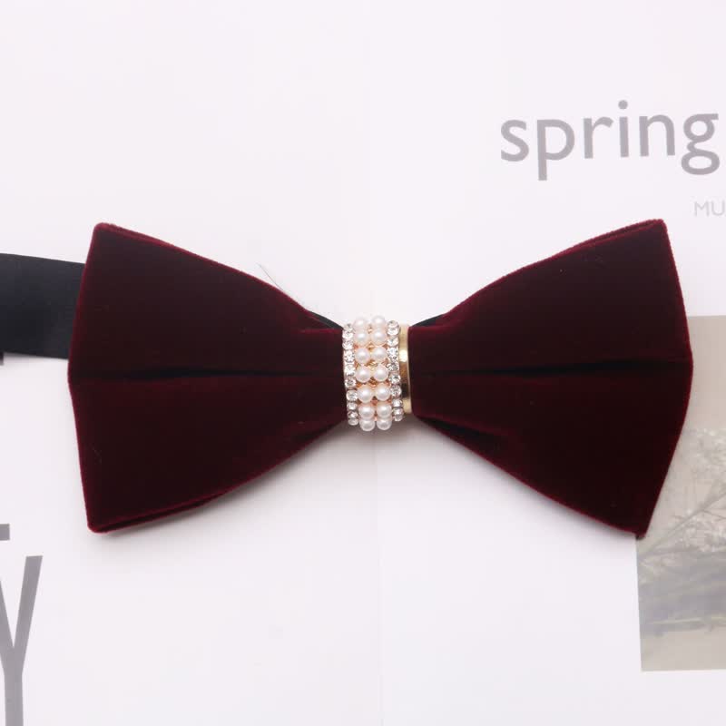 Men's Dark Burgundy Gold Silver Floral Metal Bow Tie - Style #2 - image 1
