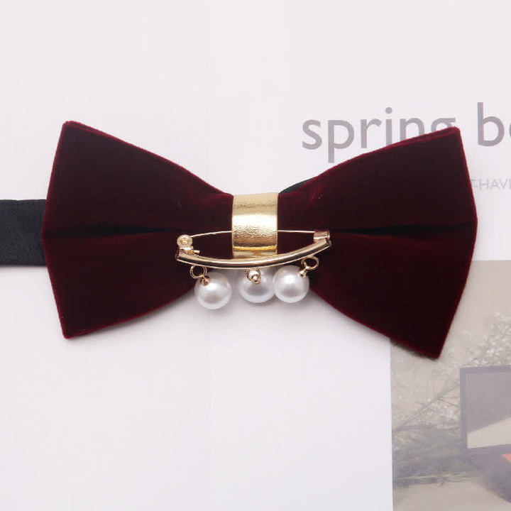 Men's Dark Burgundy Gold Silver Floral Metal Bow Tie - Style #3 - image 2