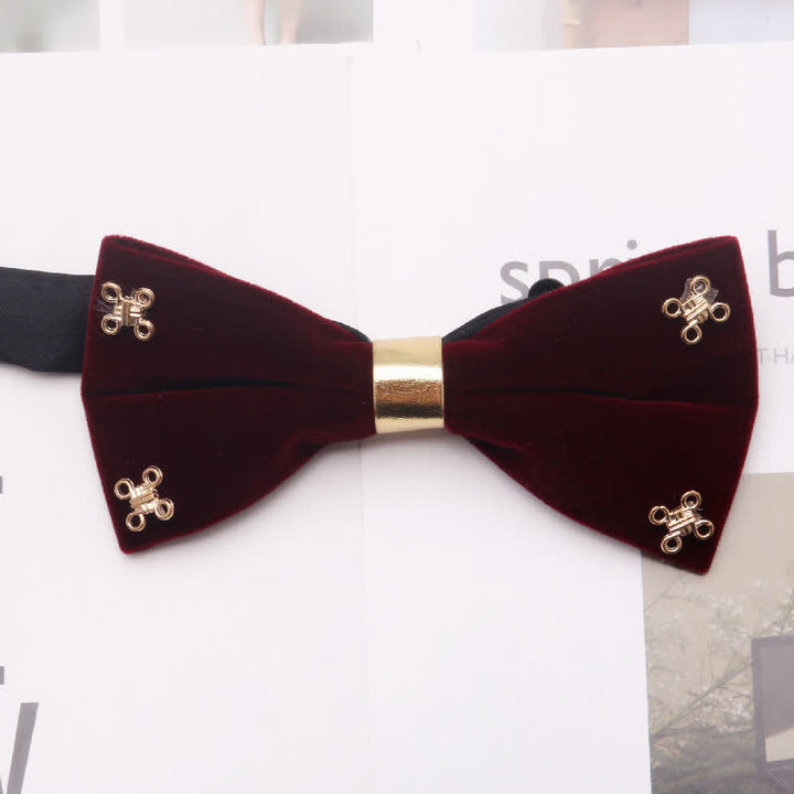 Men's Dark Burgundy Gold Silver Floral Metal Bow Tie - Style #5 - image 4