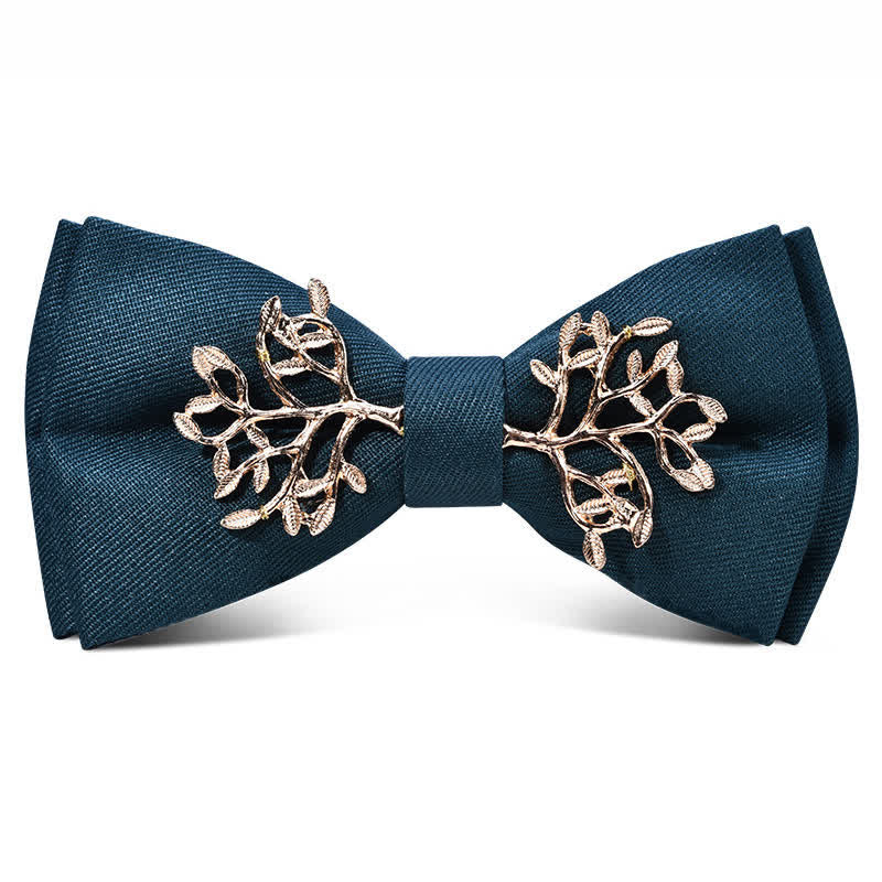 Men's Dark Burgundy Gold Metal Flower Leaves Bow Tie - Style #2 - image 1