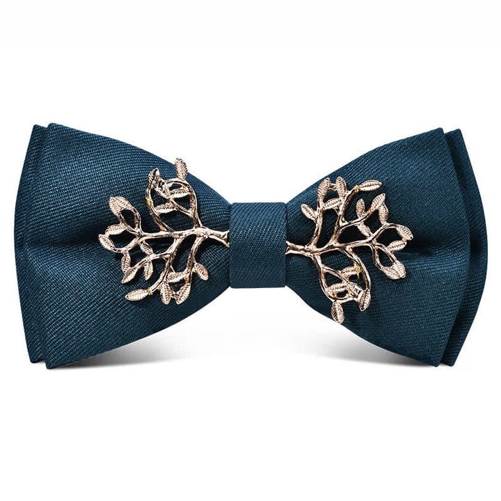 Men's Dark Burgundy Gold Metal Flower Leaves Bow Tie - Style #2 - image 1