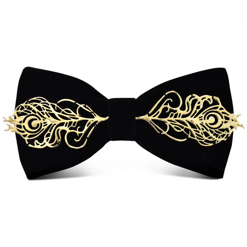 Men's Dark Burgundy Gold Metal Flower Leaves Bow Tie - Style #4 - image 3