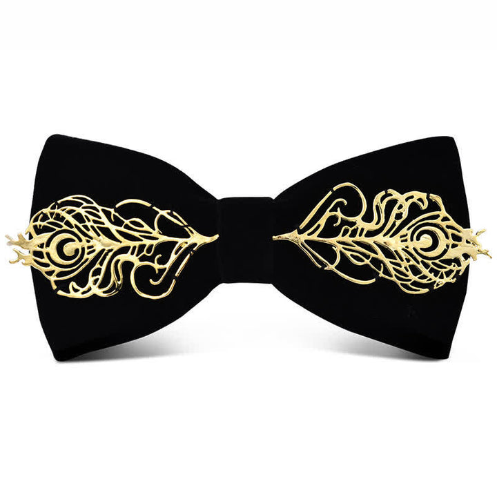 Men's Dark Burgundy Gold Metal Flower Leaves Bow Tie - Style #4 - image 3