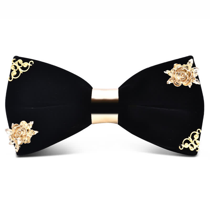 Men's Dark Burgundy Gold Metal Flower Leaves Bow Tie - Style #7 - image 6