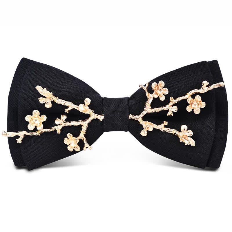 Men's Dark Burgundy Gold Metal Flower Leaves Bow Tie - Style #6 - image 5
