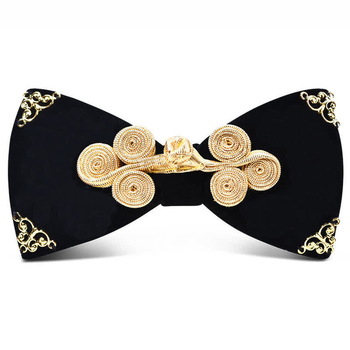 Men's Dark Burgundy Gold Metal Flower Leaves Bow Tie - Style #8 - image 7