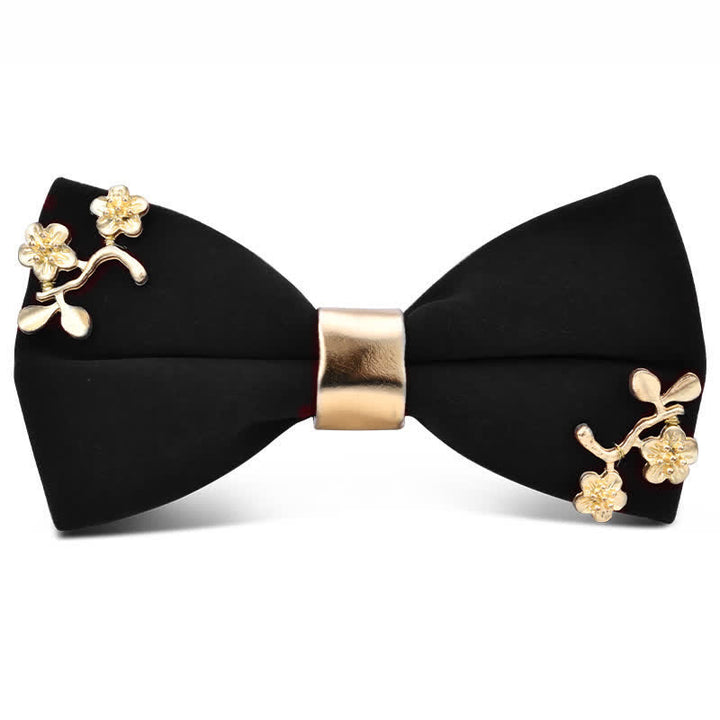 Men's Dark Burgundy Gold Metal Flower Leaves Bow Tie - Style #5 - image 4