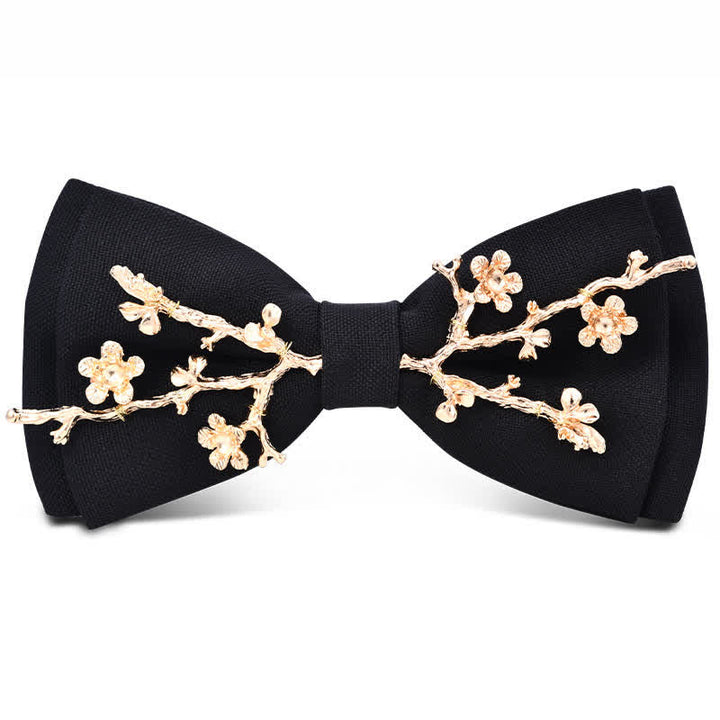 Men's Dark Burgundy Gold Metal Flower Leaves Bow Tie - Style #6 - image 5