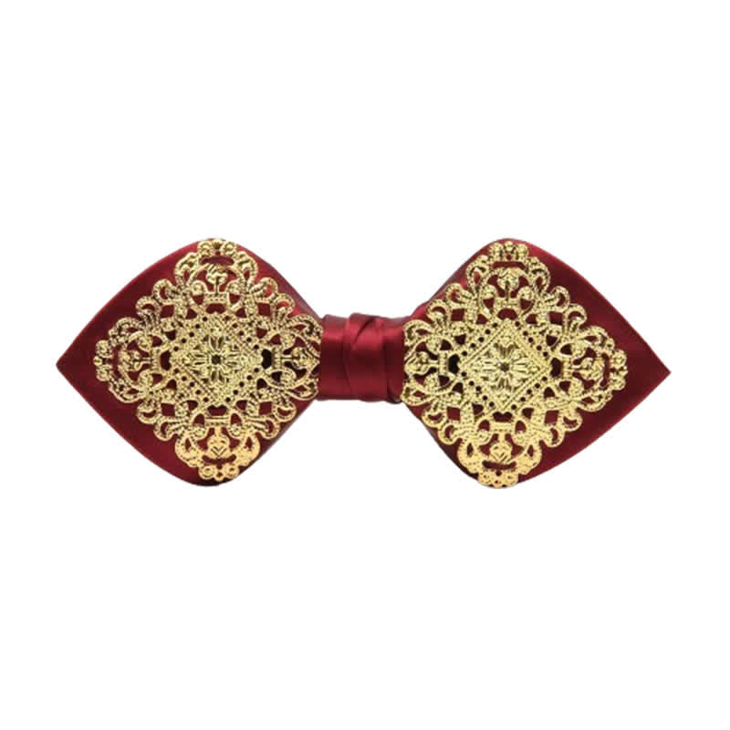 Men's Palace Pattern Gold Metal Pointed Bow Tie - Burgundy - image 0