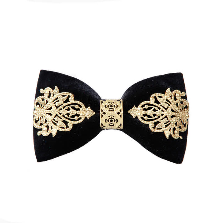 Men's Black Velvet Gold Embellished Bow Tie - Black - image 0