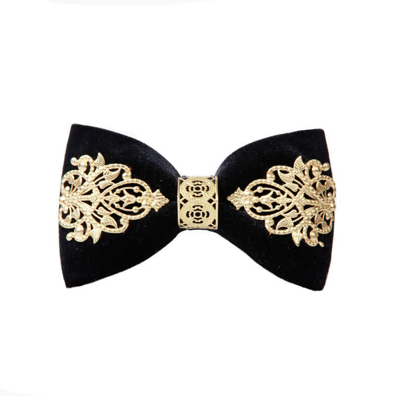 Men's Black Velvet Gold Embellished Bow Tie - Black - image 0