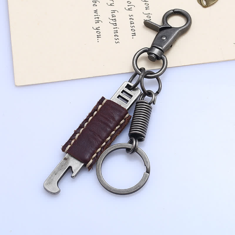 Antique Color Creative Opener Leather Keychain - image 3