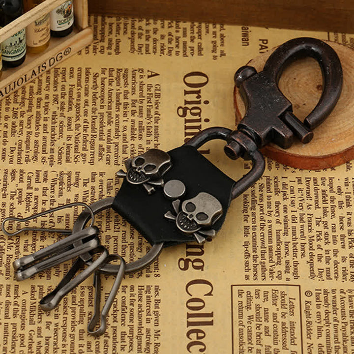 Punk Dual Skull Head Leather Keychain - image 1