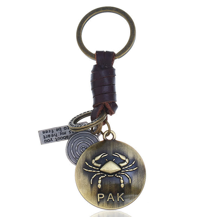 Vintage Woven 12 Constellation Pendant Leather Keychain - Cancer - image 8