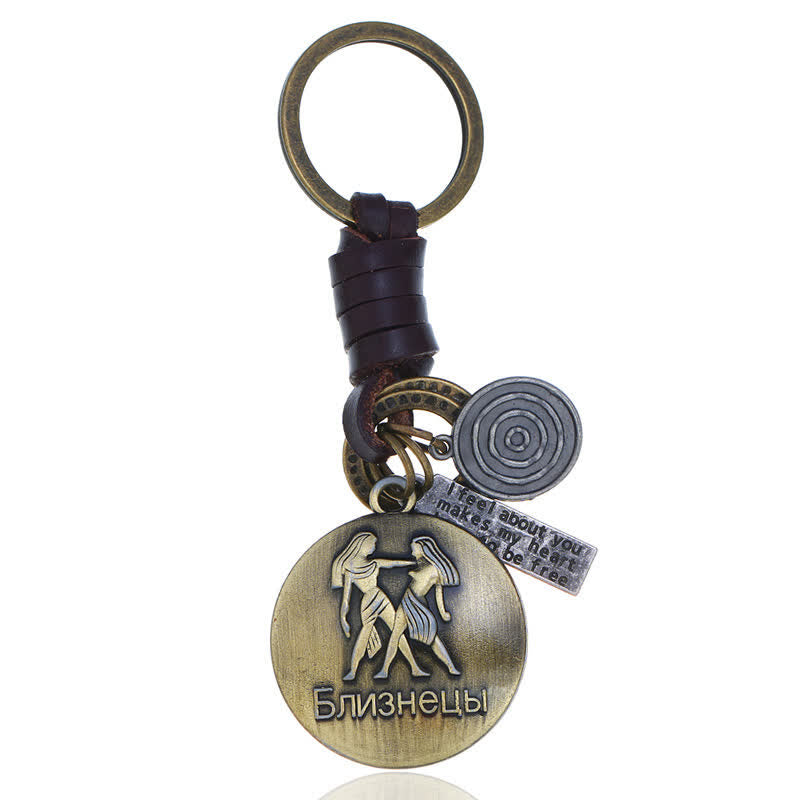 Vintage Woven 12 Constellation Pendant Leather Keychain - Gemini - image 7