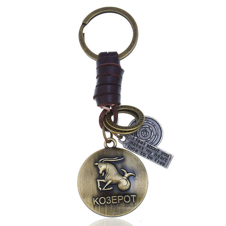 Vintage Woven 12 Constellation Pendant Leather Keychain - Capricorn - image 14