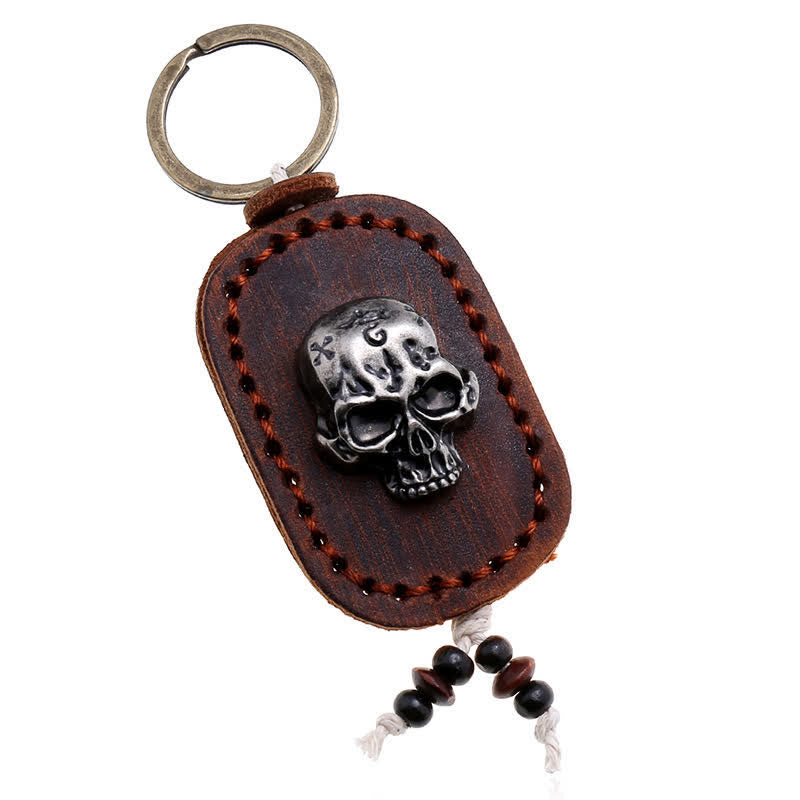 3D Punk Skull Decor Pendant Leather Keychain - image 2