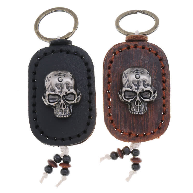 3D Punk Skull Decor Pendant Leather Keychain - image 3