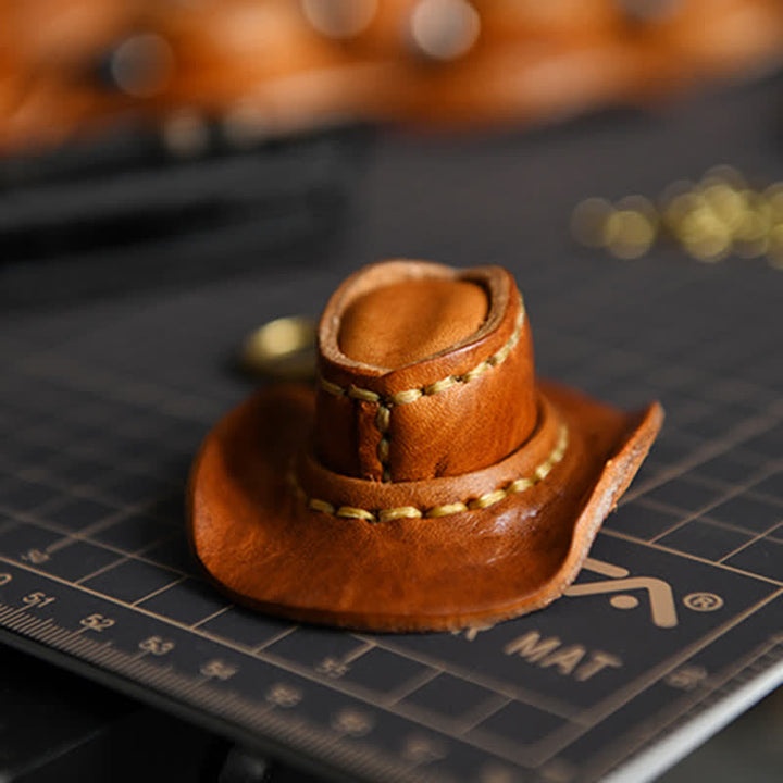 MIni Cowboy Leather Hat Handmade Keychain - image 5