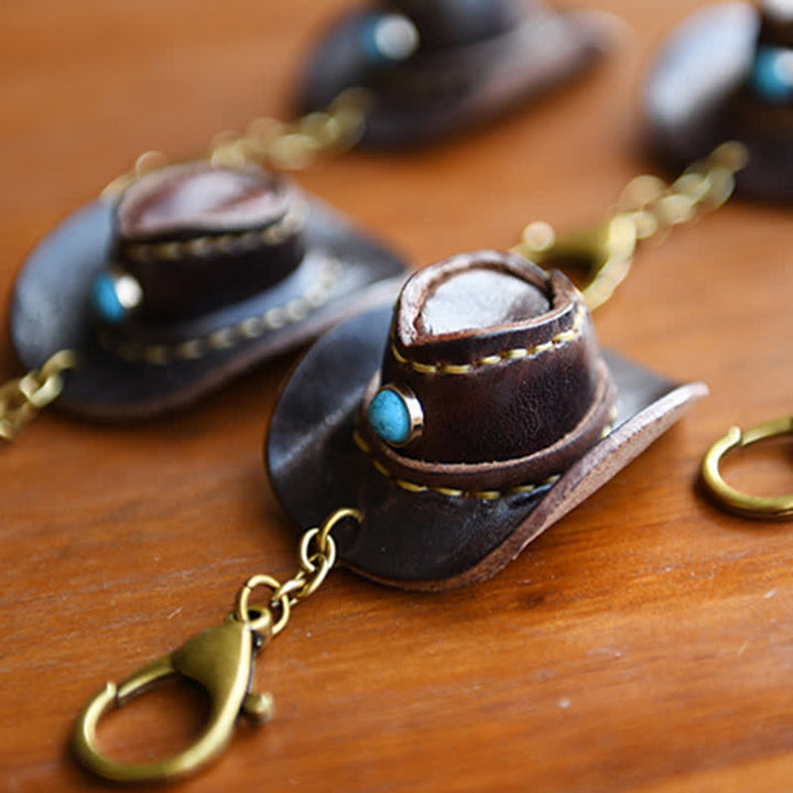 MIni Cowboy Leather Hat Handmade Keychain - image 13