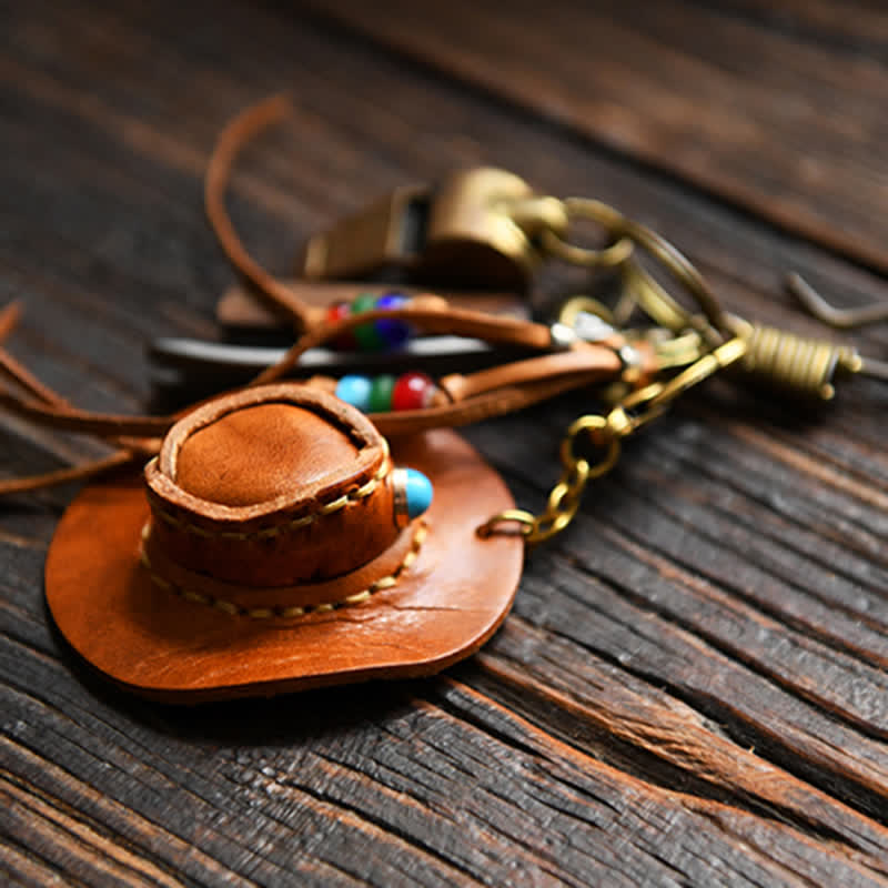 MIni Cowboy Leather Hat Handmade Keychain - image 3