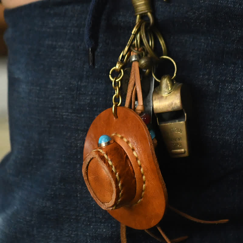 MIni Cowboy Leather Hat Handmade Keychain - image 1