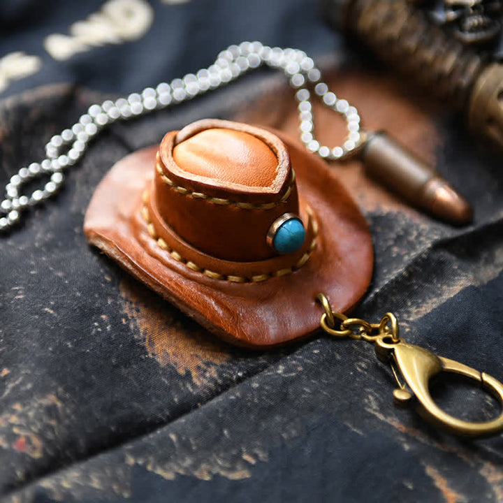 MIni Cowboy Leather Hat Handmade Keychain - image 2
