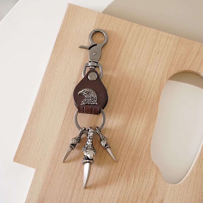 Eagle Claw Gothic Pendant Leather Keychain - Brown - image 0