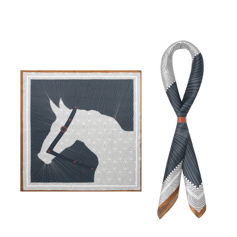 Navy & White Horse Head Print Square Scarf - Navy & White - image 0