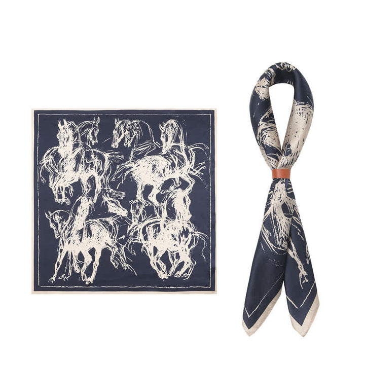 Navy & Beige Abstract Horse Print Square Scarf - Navy & Beige - image 0