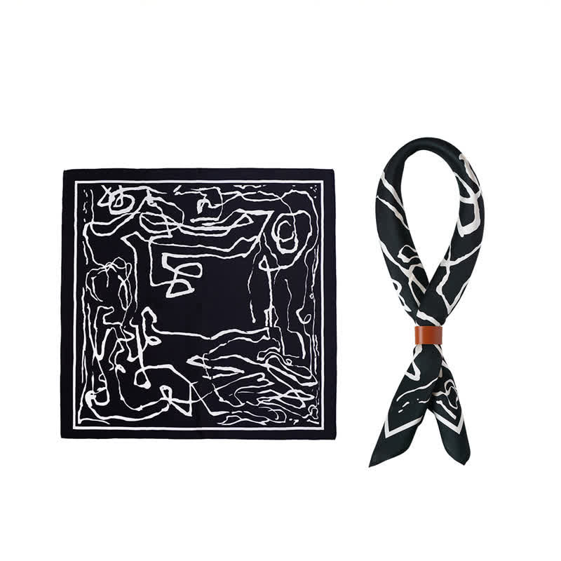 Black & White Abstract Line Pattern Square Scarf - Black & White - image 0