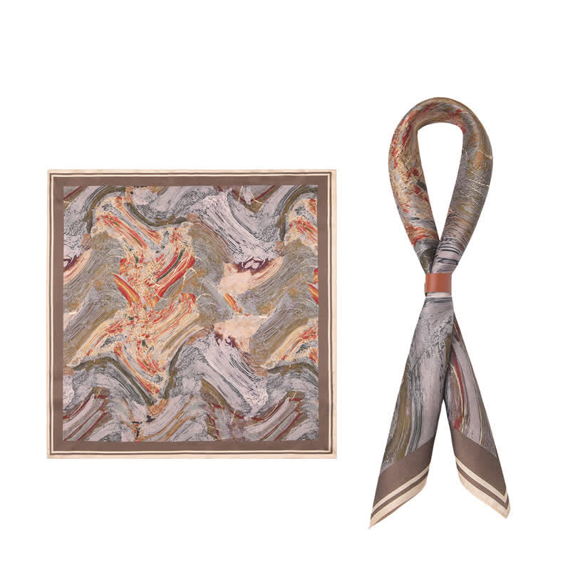 Brown & DarkKhaki Swirl Oil Painting Square Scarf - Brown & DarkKhaki - image 0