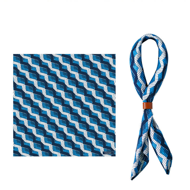 Blue & White Wave Geometric Pattern Square Scarf - Blue & White - image 0