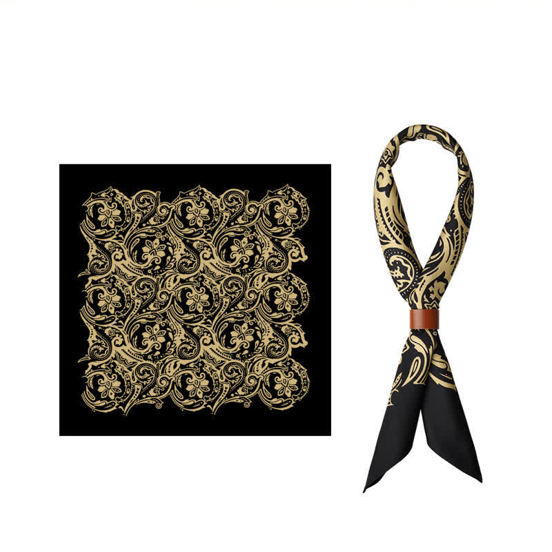 Black & Gold Vintage Floral Pattern Square Scarf - Black & Gold - image 0