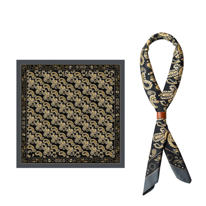 Black & Gold Luxurious Paisley Square Scarf - Black & Gold - image 0