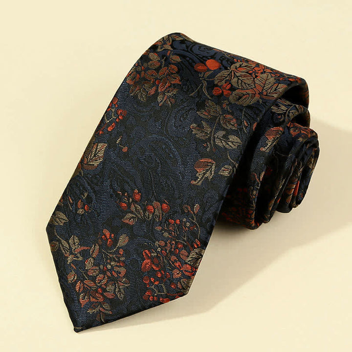 Men's MidnightBlue & Red Floral Embroidery Necktie - MidnightBlue - image 1