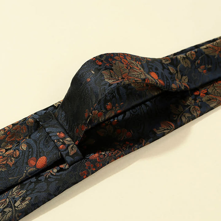 Men's MidnightBlue & Red Floral Embroidery Necktie - image 4