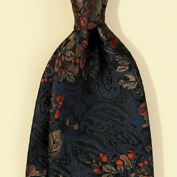 Men's MidnightBlue & Red Floral Embroidery Necktie - image 2
