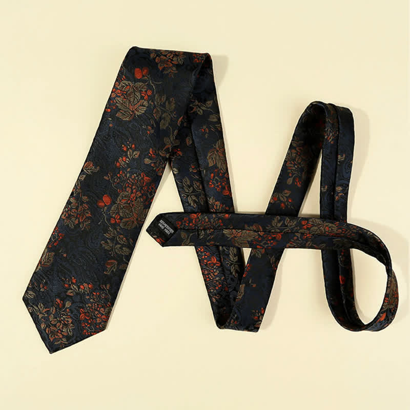 Men's MidnightBlue & Red Floral Embroidery Necktie - image 5