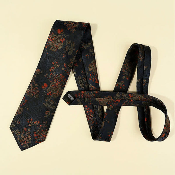 Men's MidnightBlue & Red Floral Embroidery Necktie - image 5
