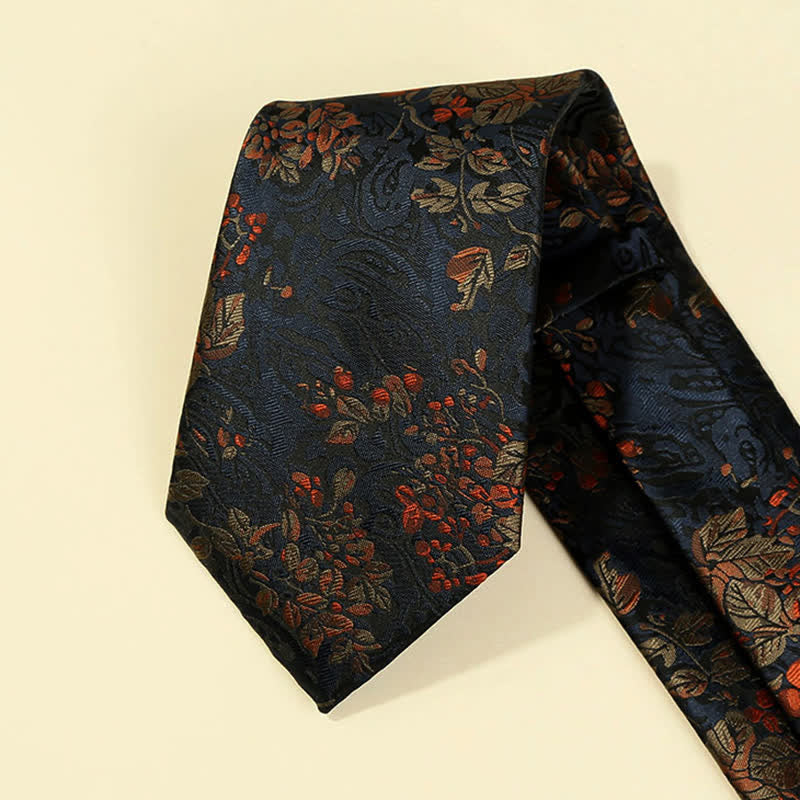 Men's MidnightBlue & Red Floral Embroidery Necktie - image 3