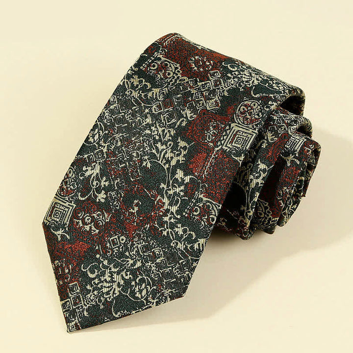 Men's Burgundy & Beige Floral Embroidery Necktie - Burgundy & Beige - image 1